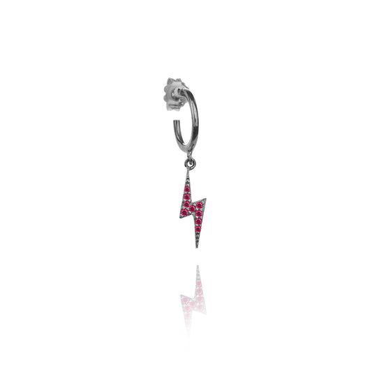 Lightning Single Hoop Earring With Ruby- Black Rhodium