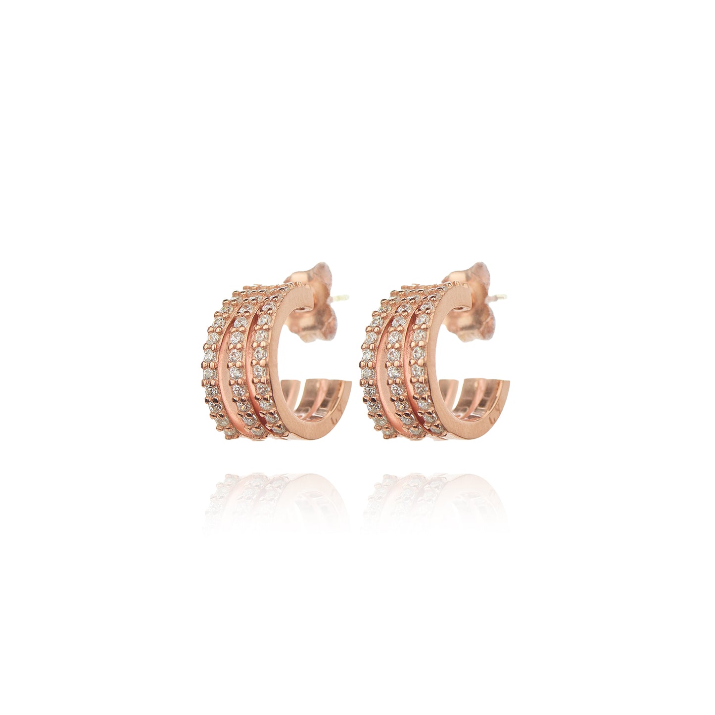 Triple Pair Hoops Earrings - Pink Gold Plated