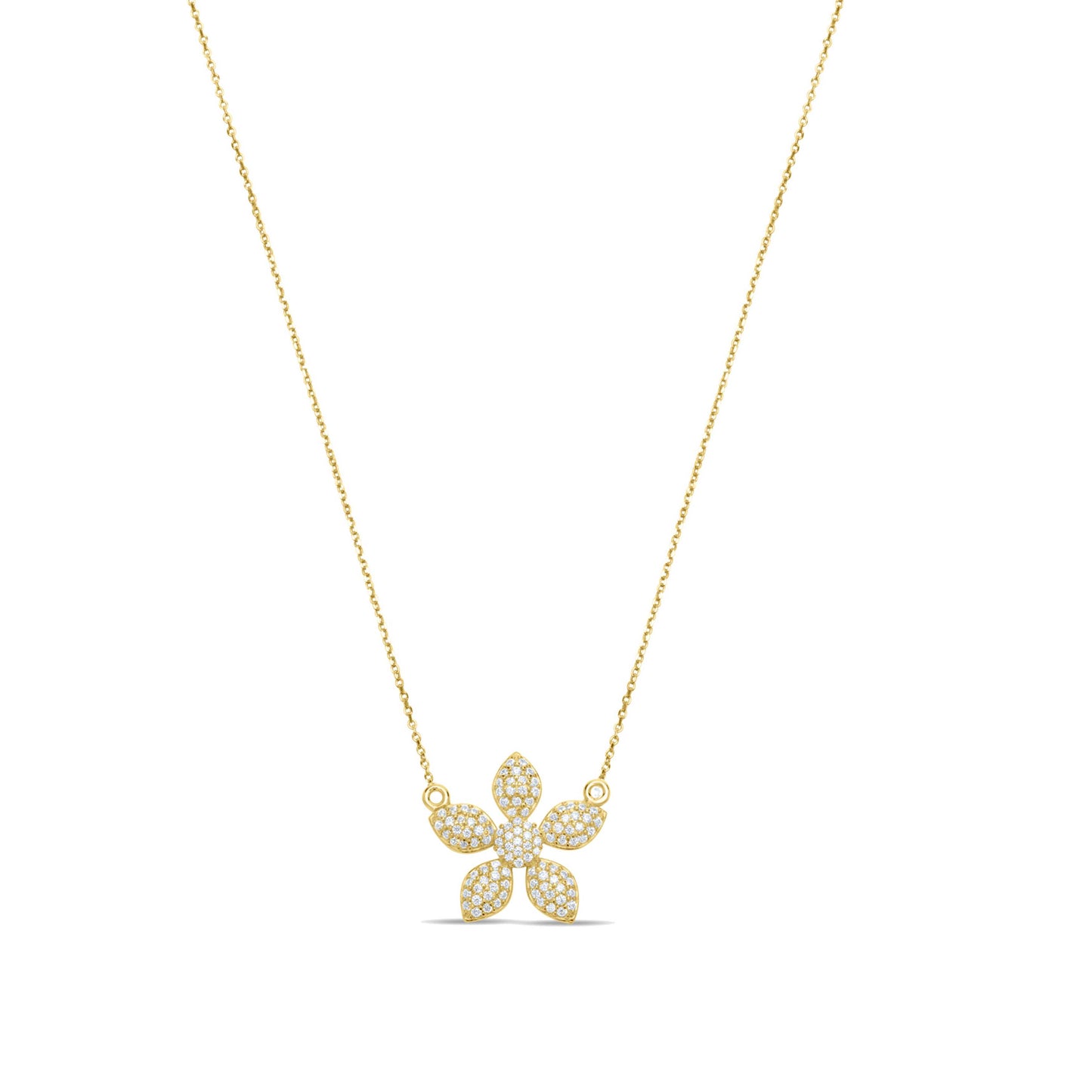 Flower Pave Necklace - Gold plated