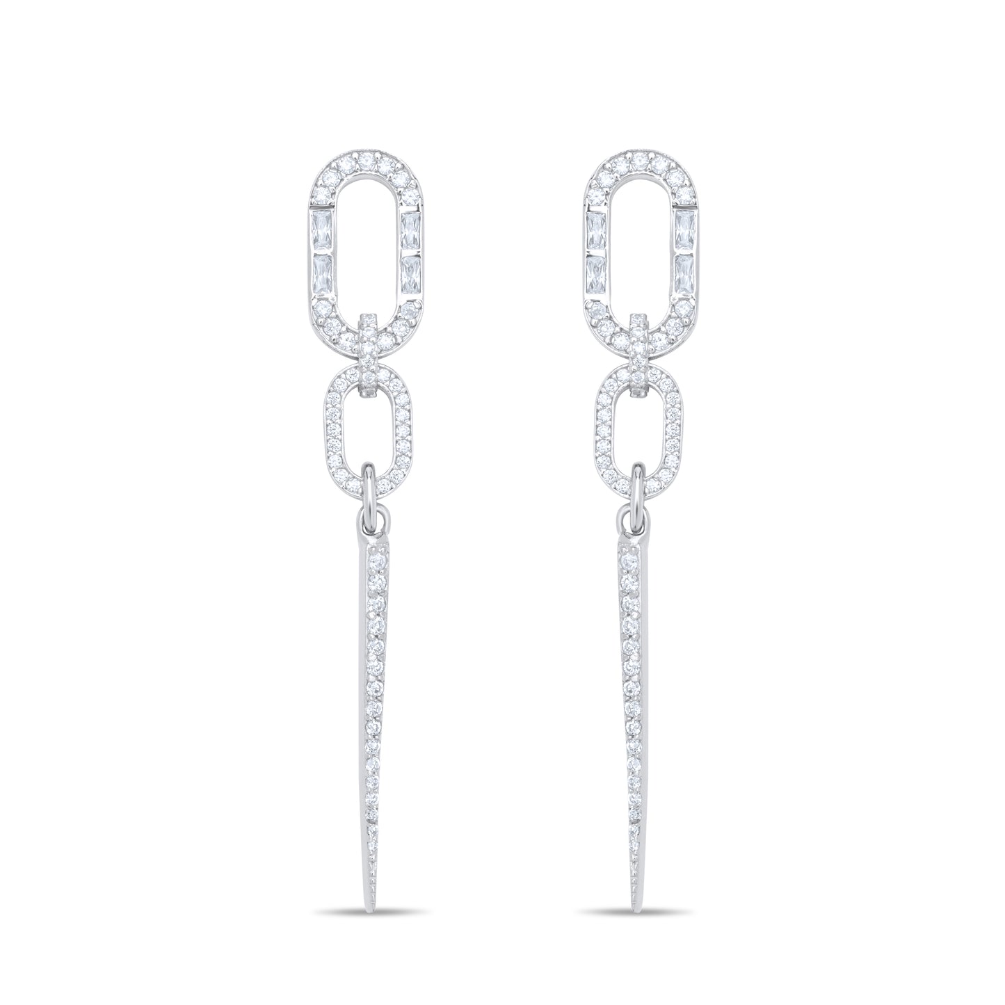 Chain Drop Long pair earrings - Silver Rhodium Plated