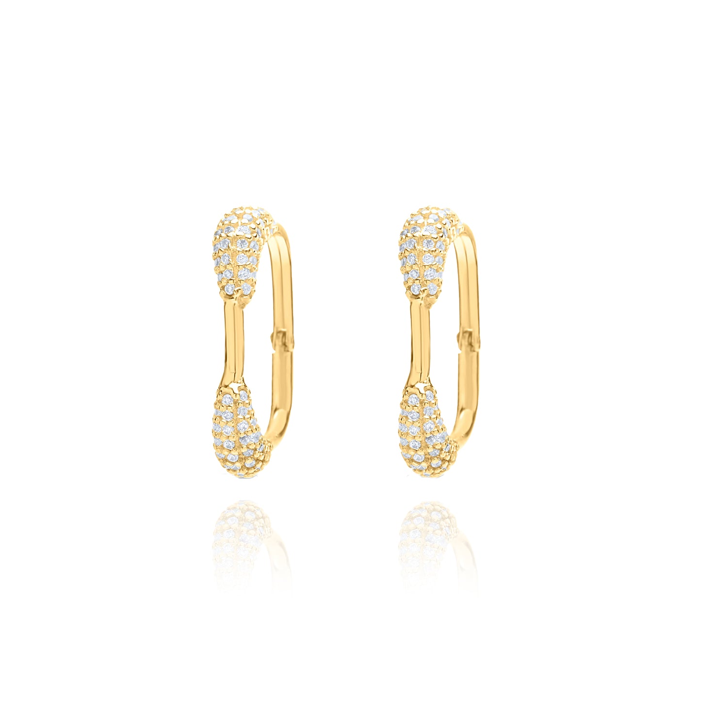 Hoops with Pave Corners pair earrings - Gold Plated