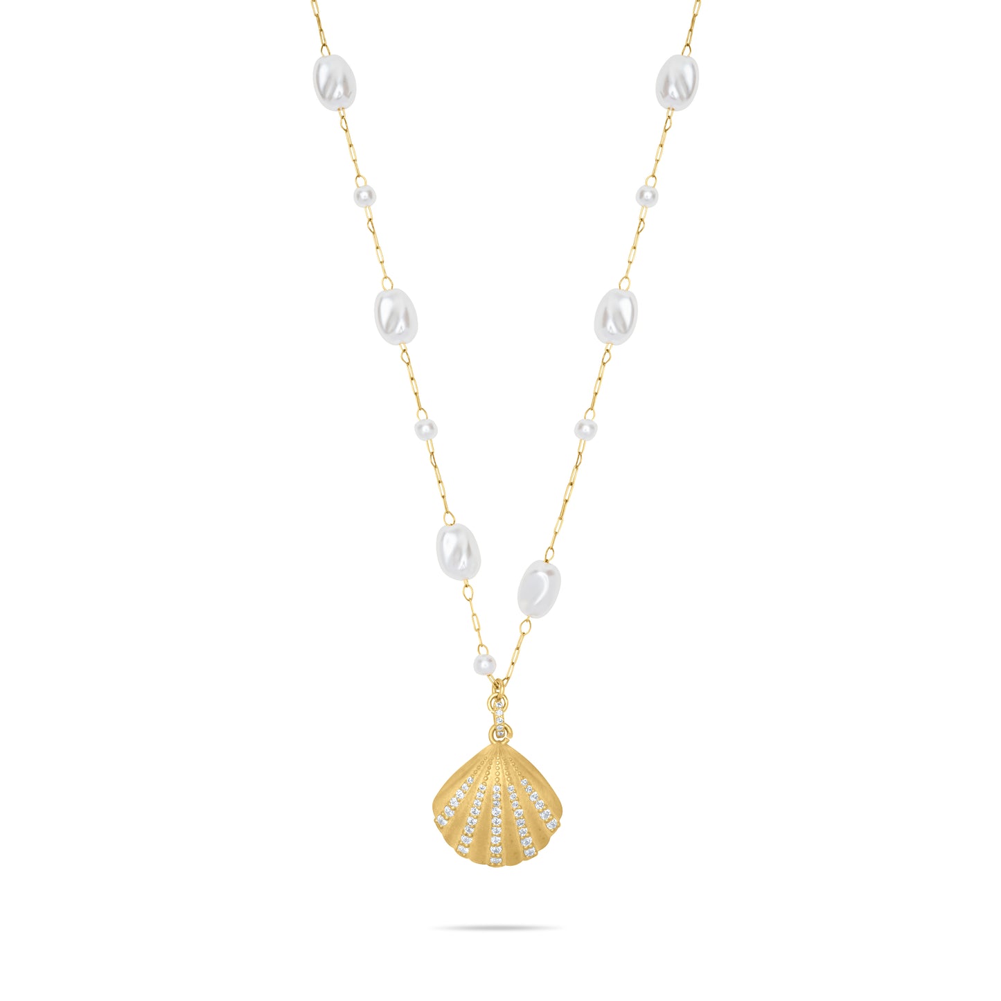 Shell Necklace with Pearls - Gold plated