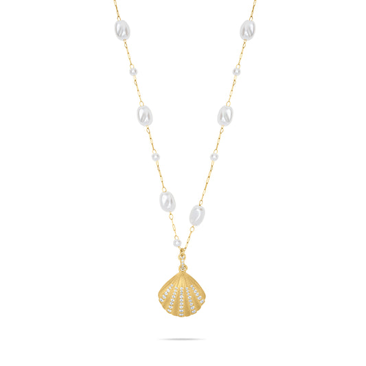 Shell Necklace with Pearls - Gold plated