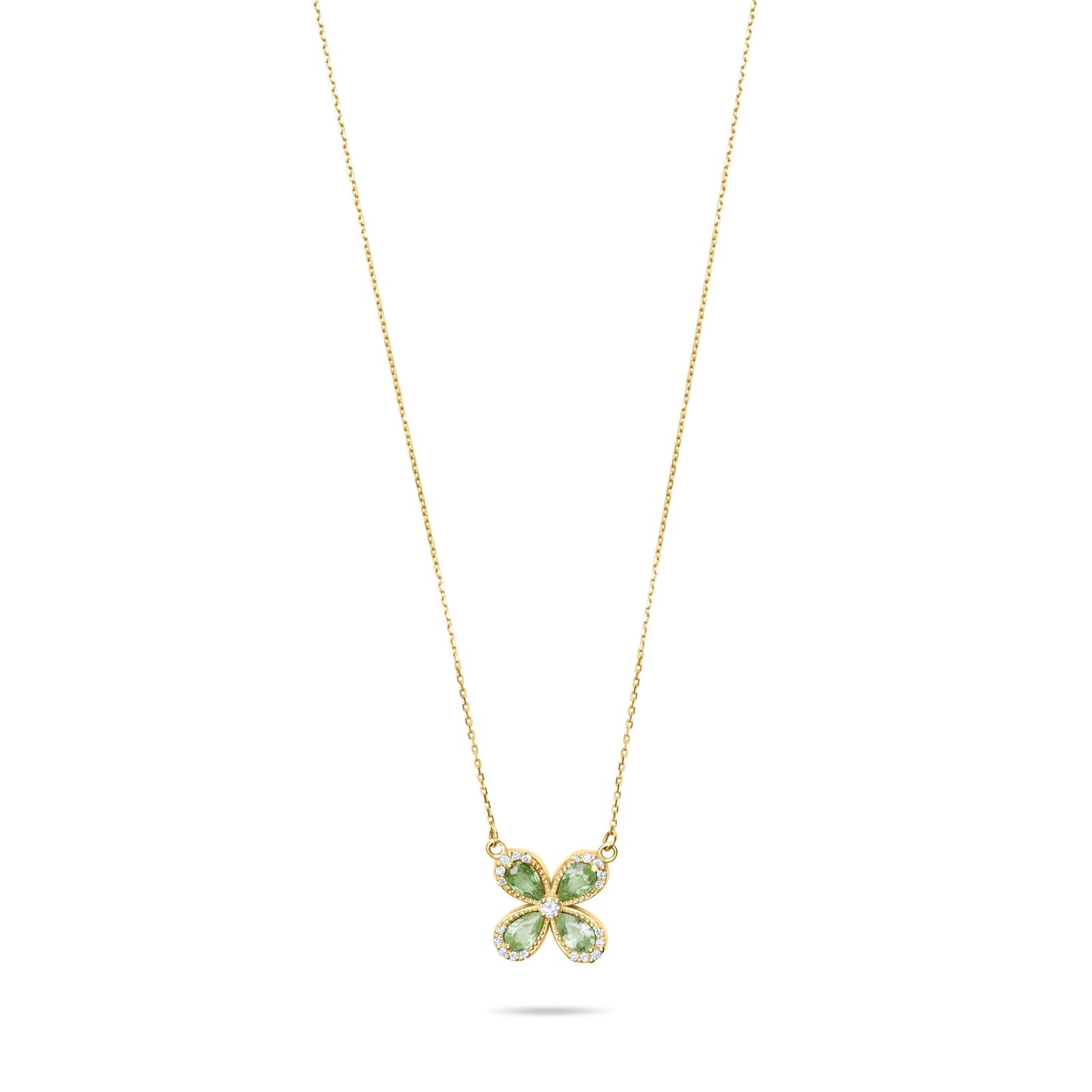 Green sapphire Daisy Glow - 14k Yellow Gold Chain Necklace