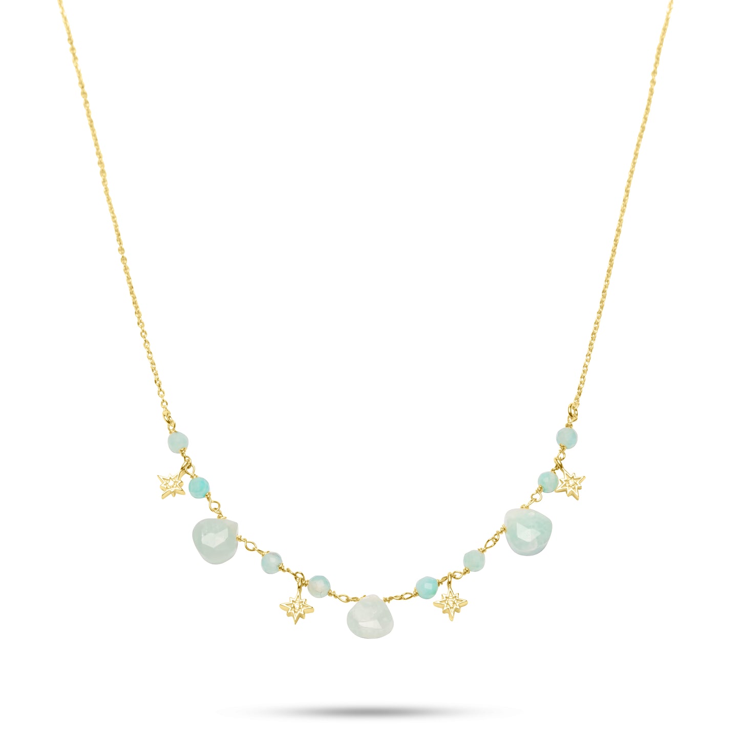 Amazonite Necklace with Stars  - Gold Plated
