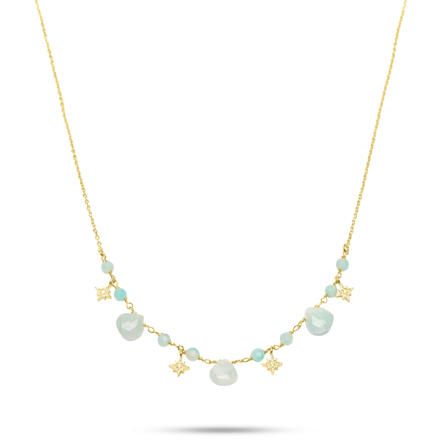 Amazonite Necklace with Stars - Gold Plated