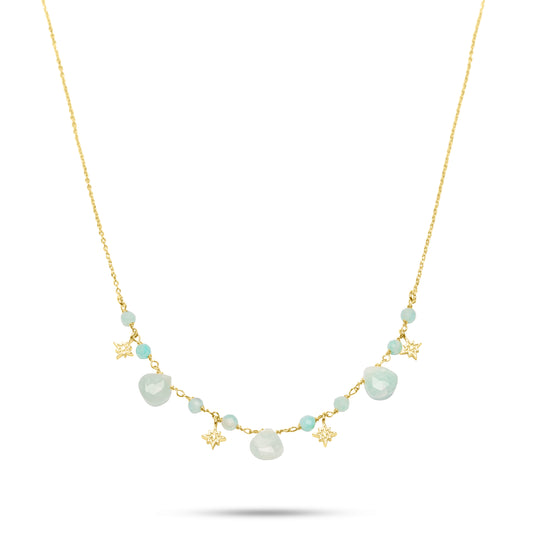 Amazonite Necklace with Stars - Gold Plated