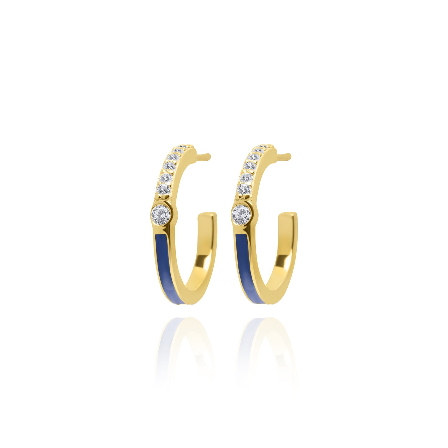 Lapis Half Enamel Hoop Pair Earrings - Gold Plated