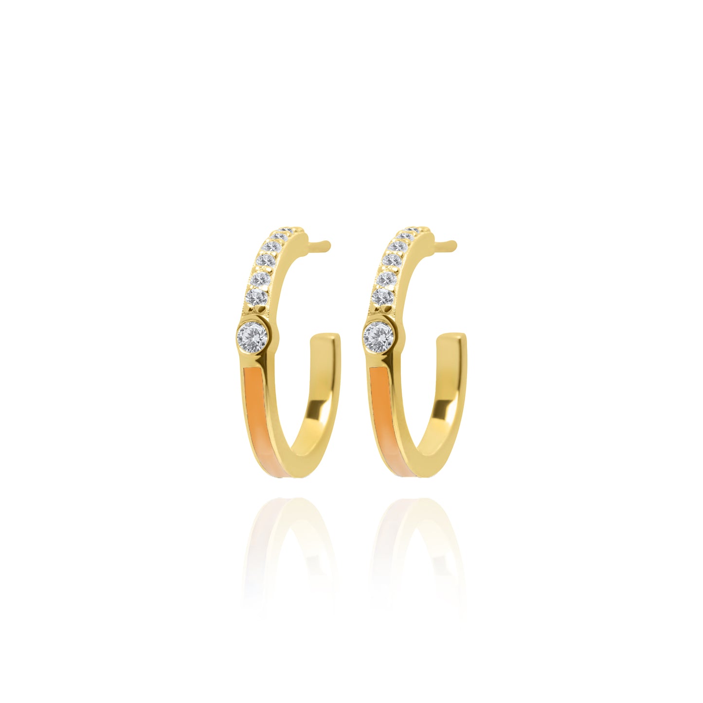 Coral Half Enamel Hoop Pair Earrings - Gold Plated
