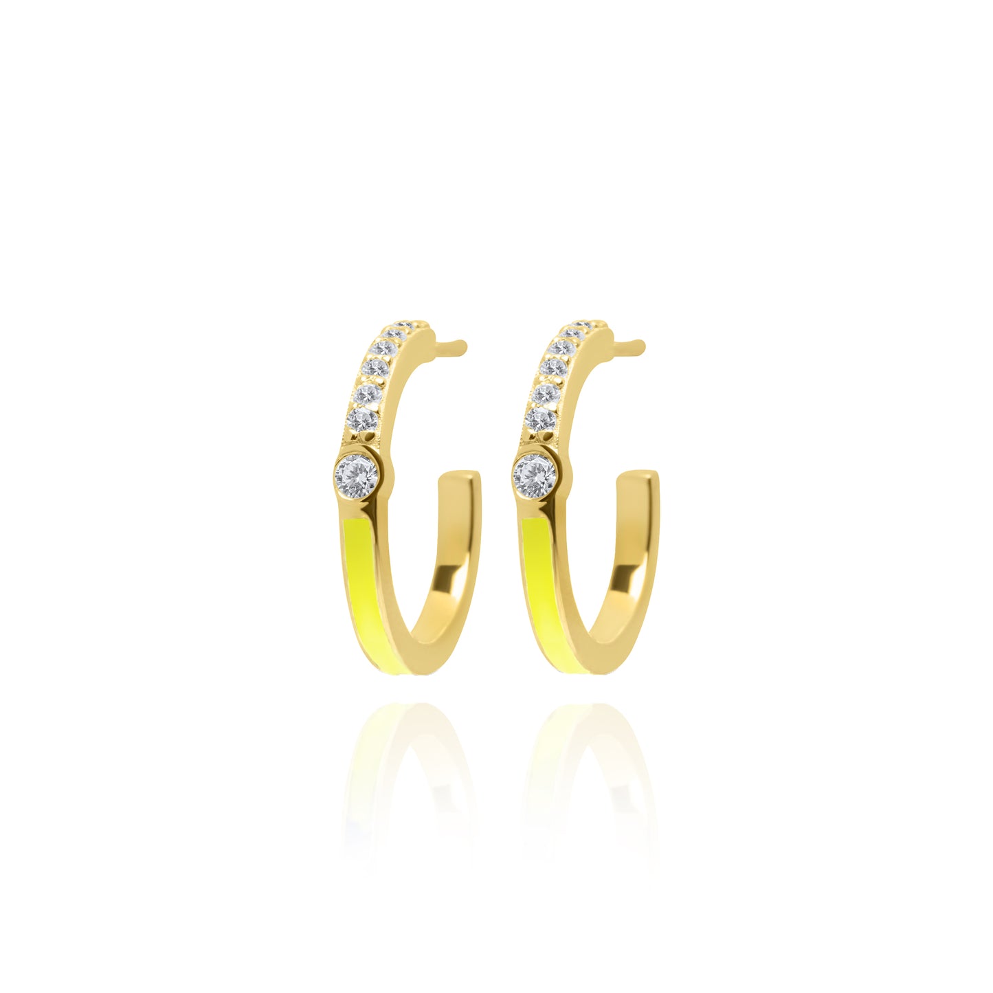 Lime Half Enamel Hoop Pair Earrings - Gold Plated