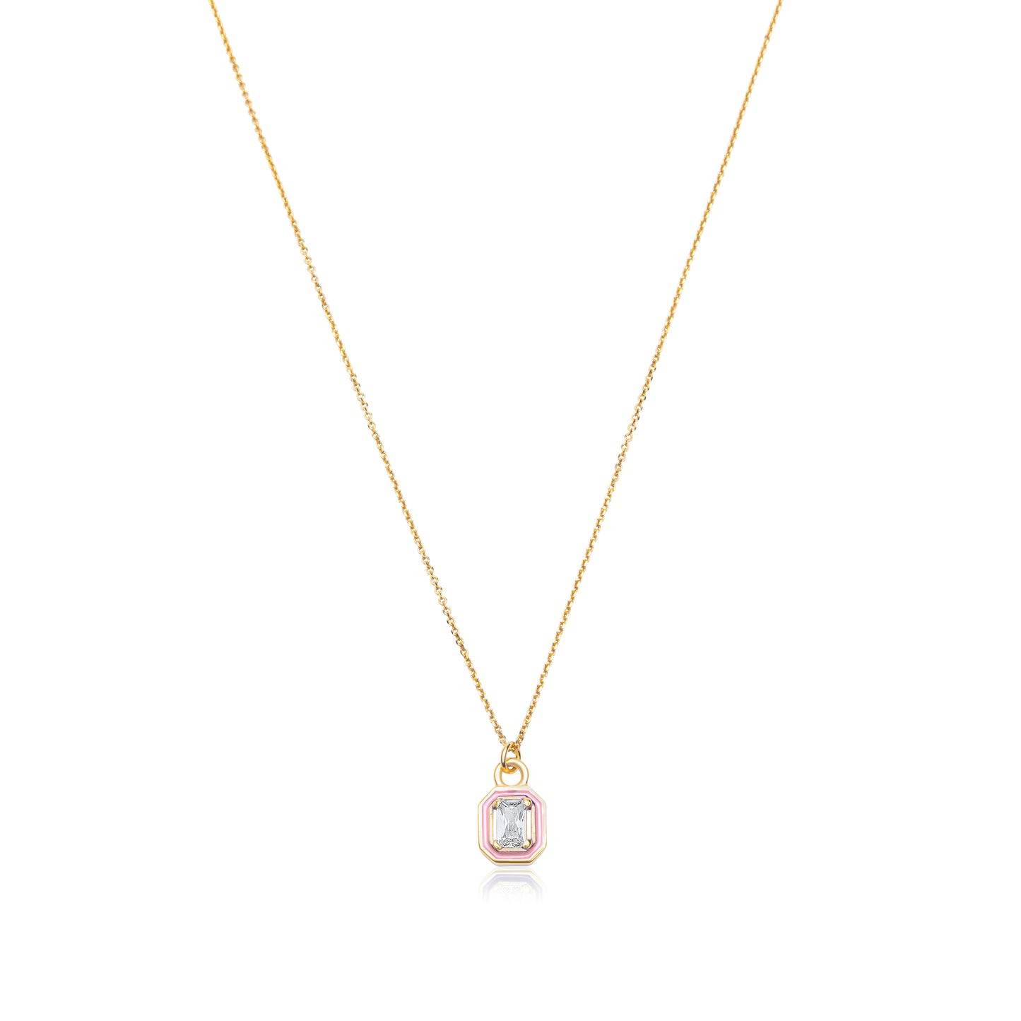 Pink Emerald Cut Necklace - Gold Plated