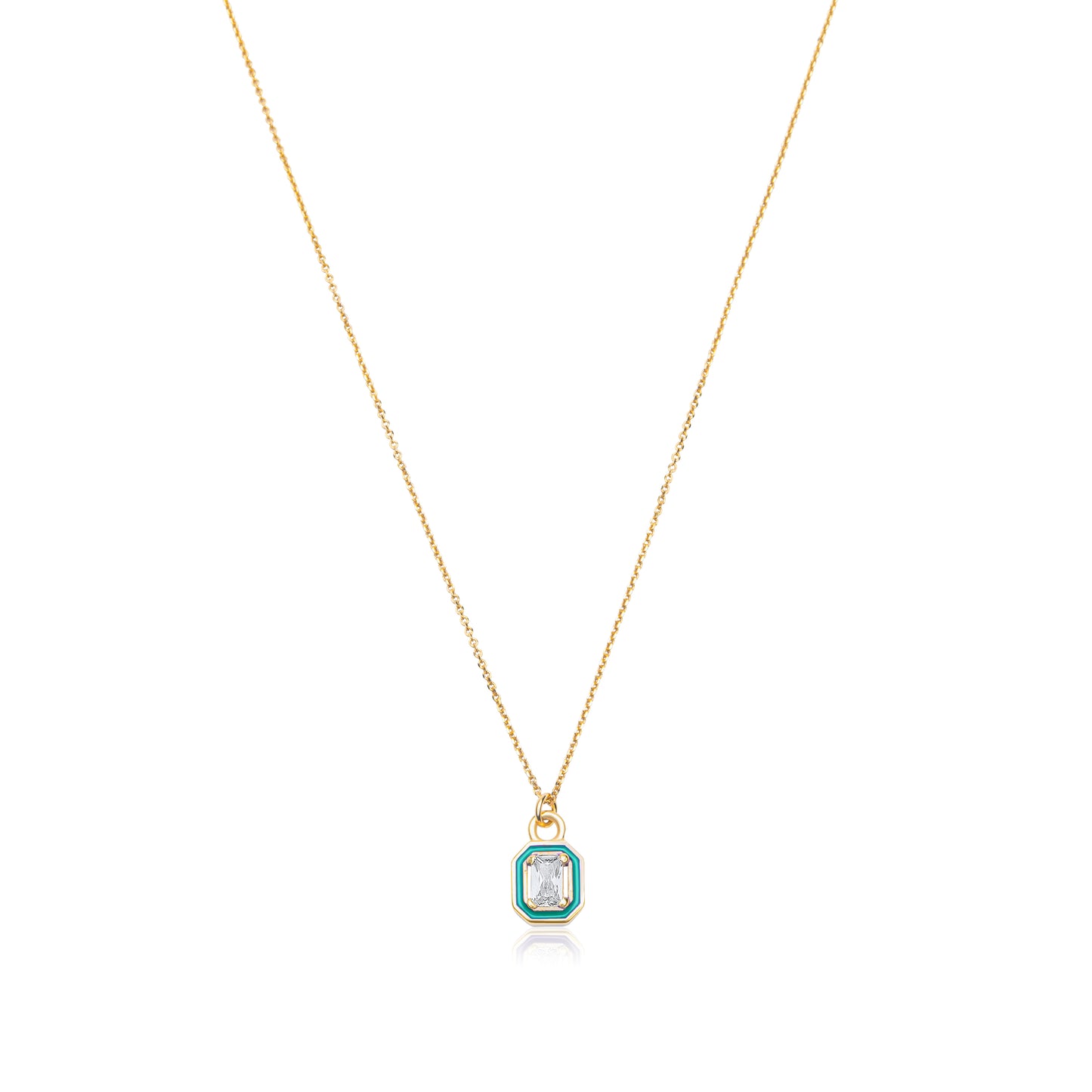 Turquoise Emerald Cut Necklace - Gold Plated