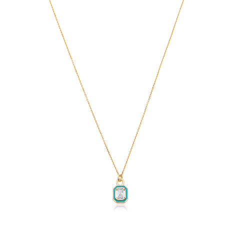 Turquoise Emerald Cut  Necklace  - Gold Plated