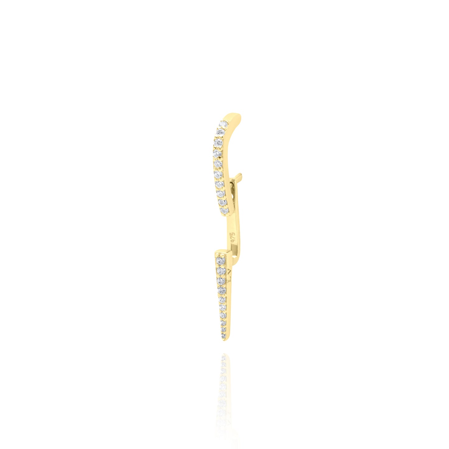 Small Needle Single Ear Jacket Earrings - Gold Plated