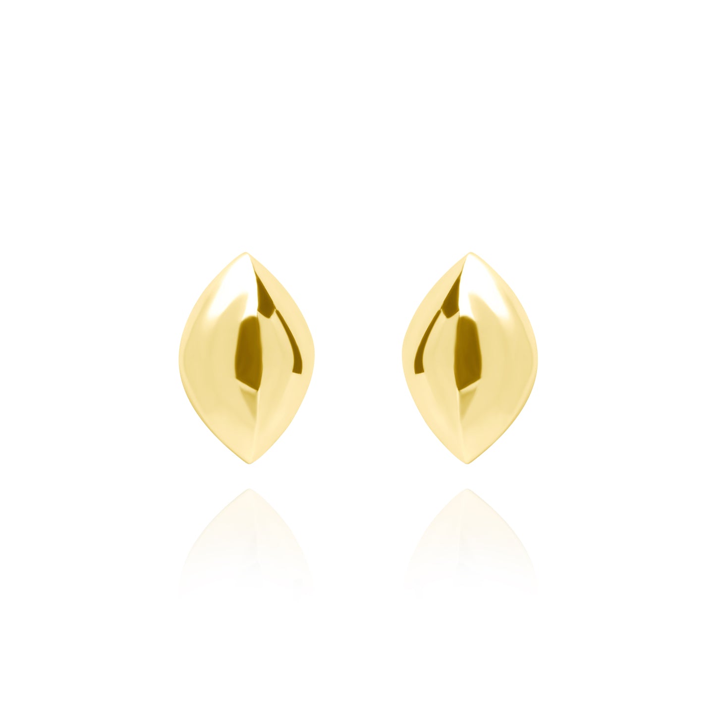 Medium Solid Naveta Stud Pair Earrings - Gold Plated