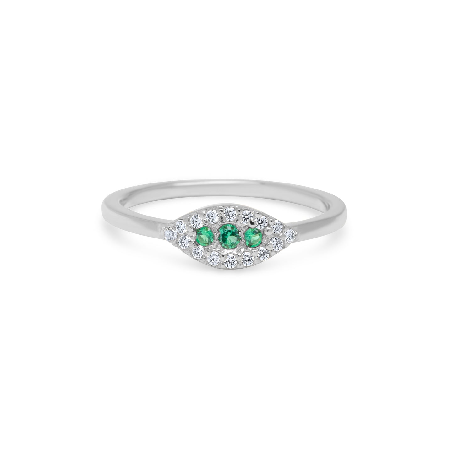 Eye Ring with Emerald Center stones - Silver Rhodium Plated