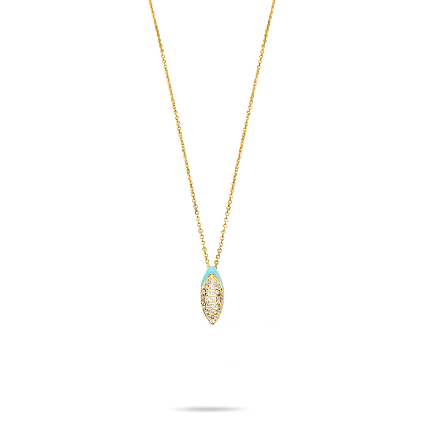 Turquoise Pave Naveta Necklace - Gold plated