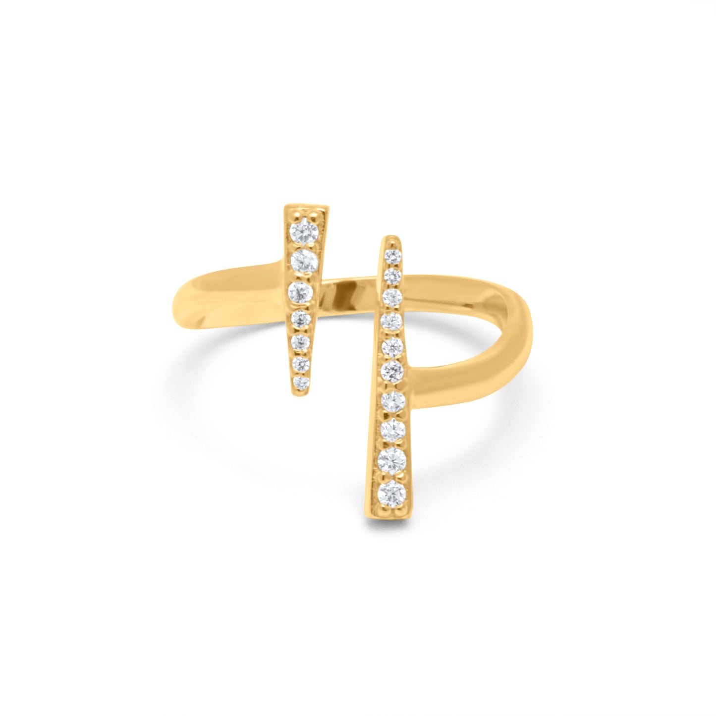 White Two Line Opener Ring - Gold Plated