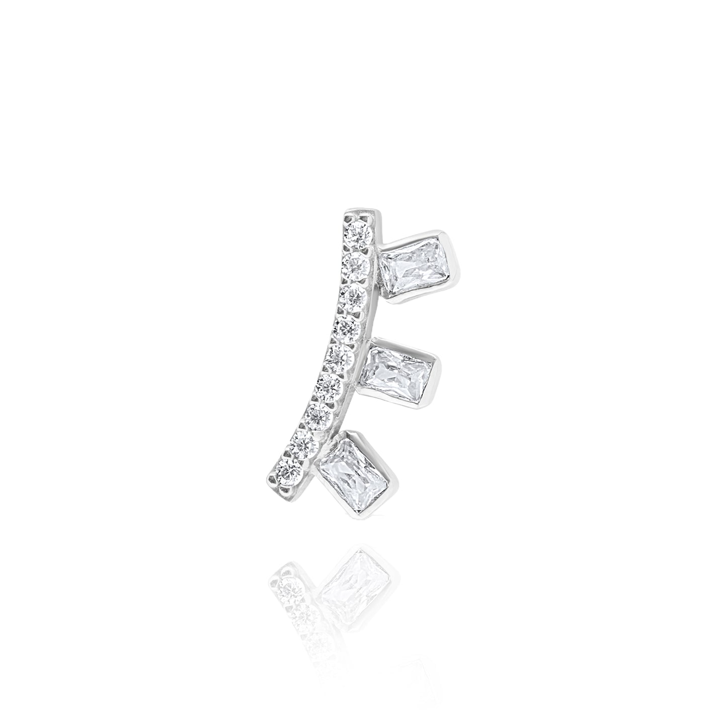Ice Cube Single Ear Climber - Silver Rhodium Plated Right
