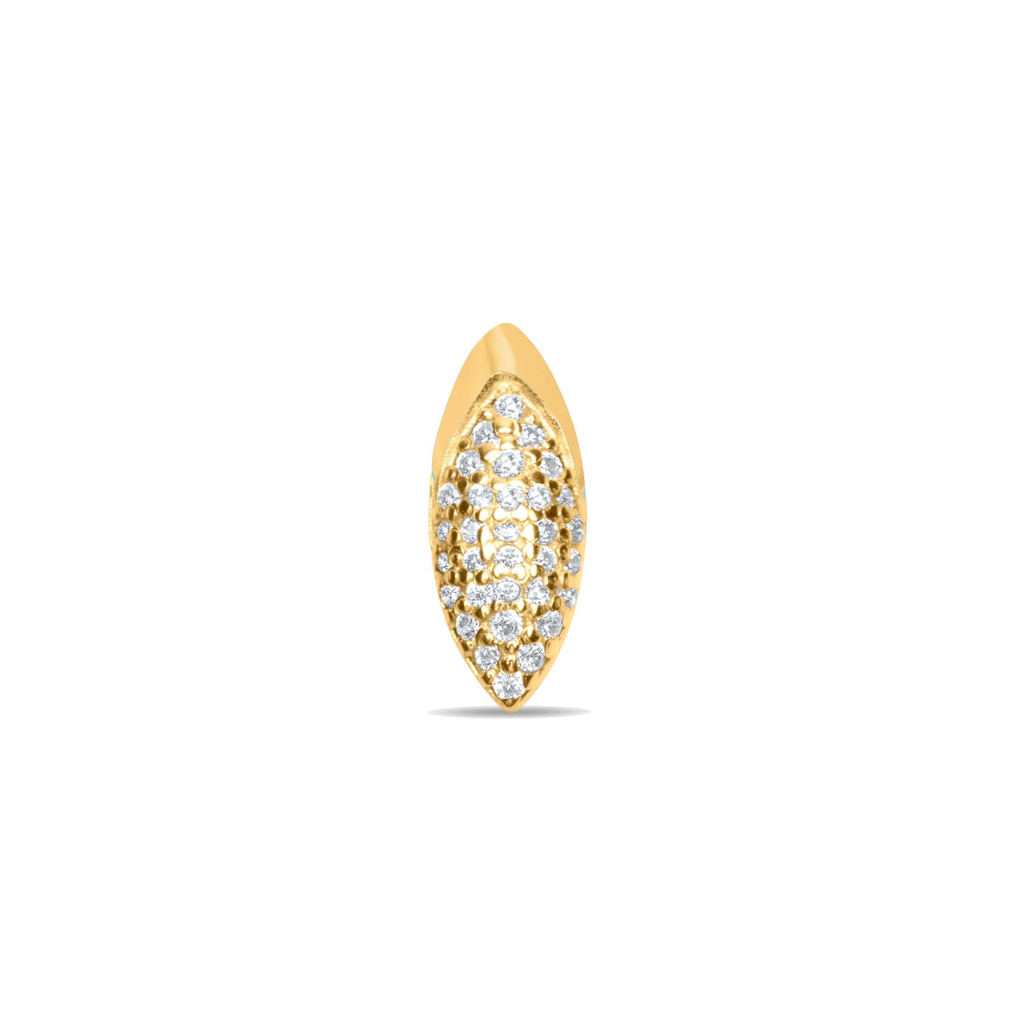 Pave Long Naveta Stud Single Earring - Gold Plated