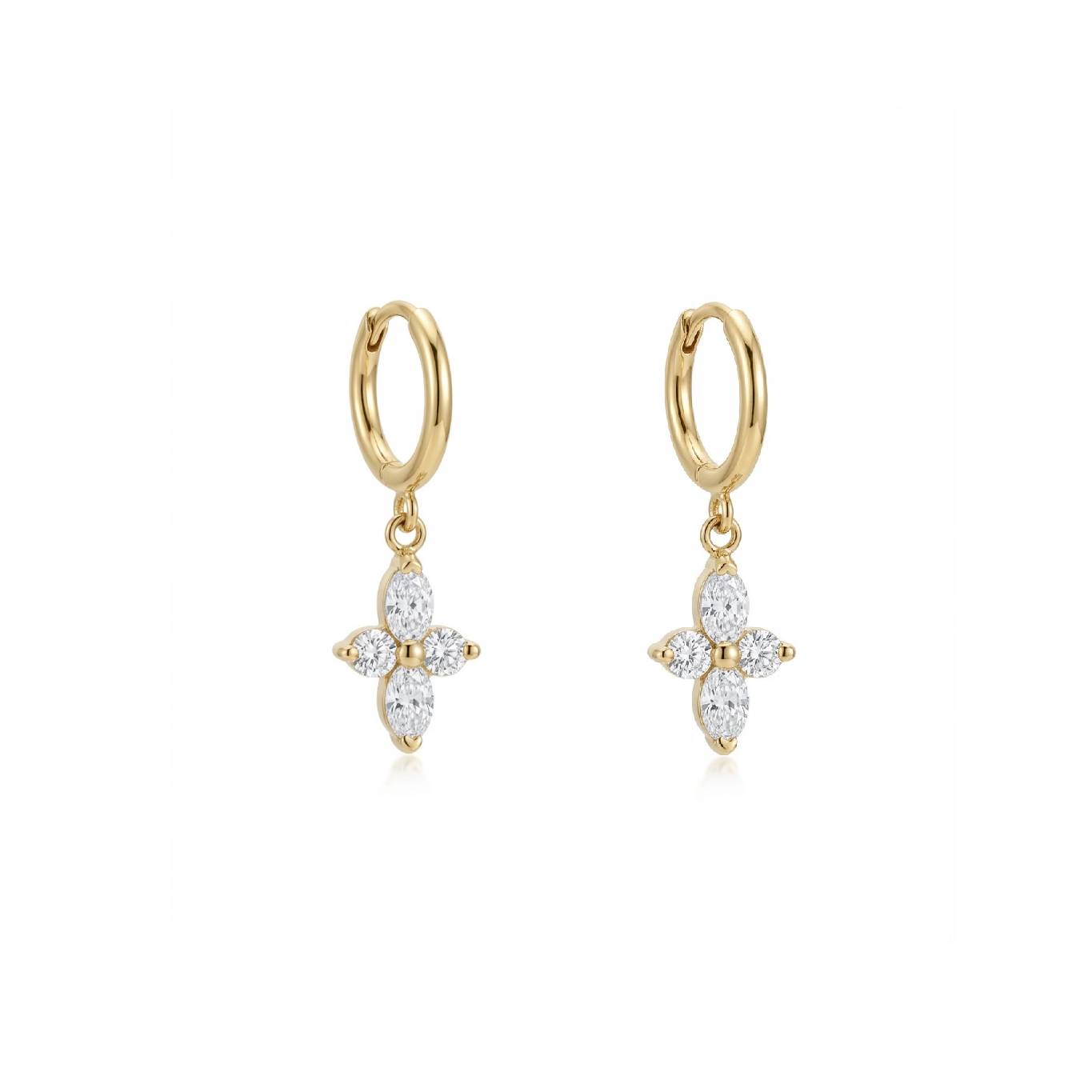 Crystal Cross Hoop Earrings - Gold Plated