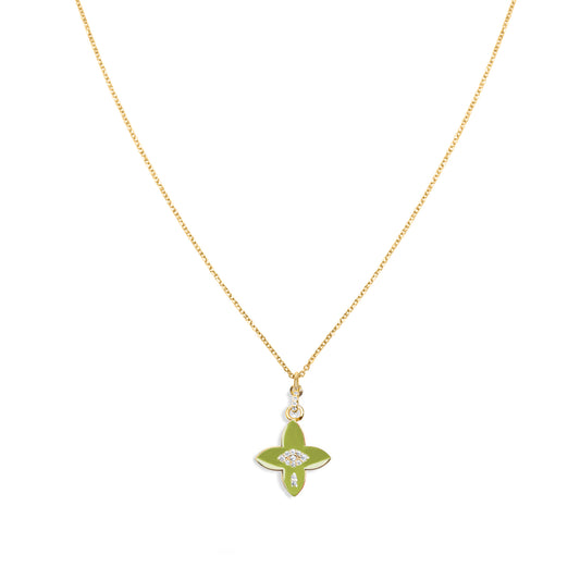 Lime Power Flower Necklace - Gold Plated