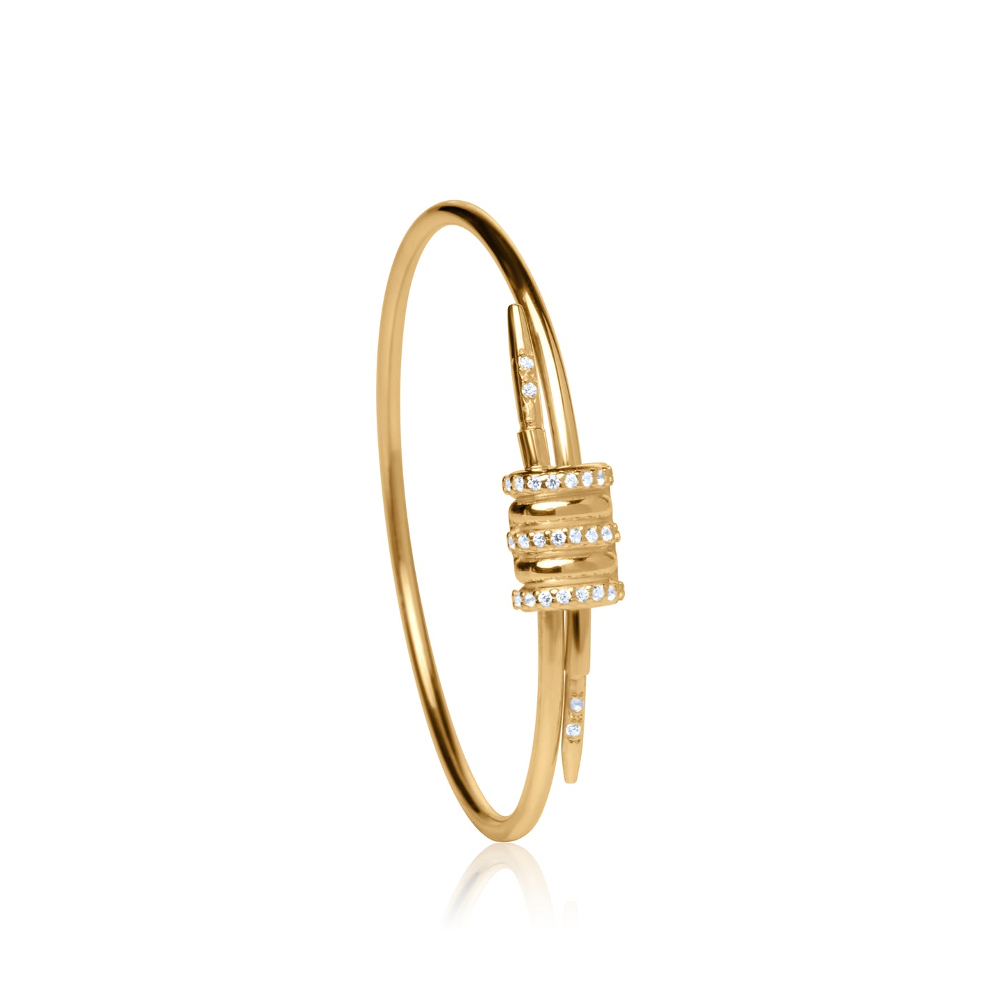 Pave Fluted Needle Bangle - Gold Plated