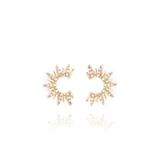 Sun Pair Earrings with stone - Gold Plated