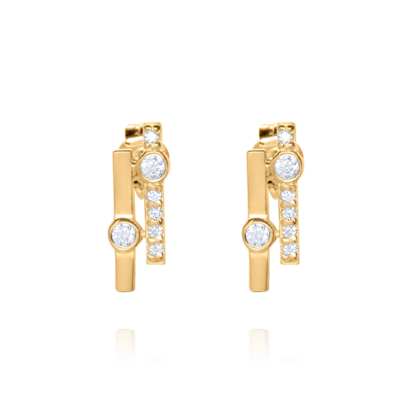 Two Line Stud Pair Earrings - Gold Plated