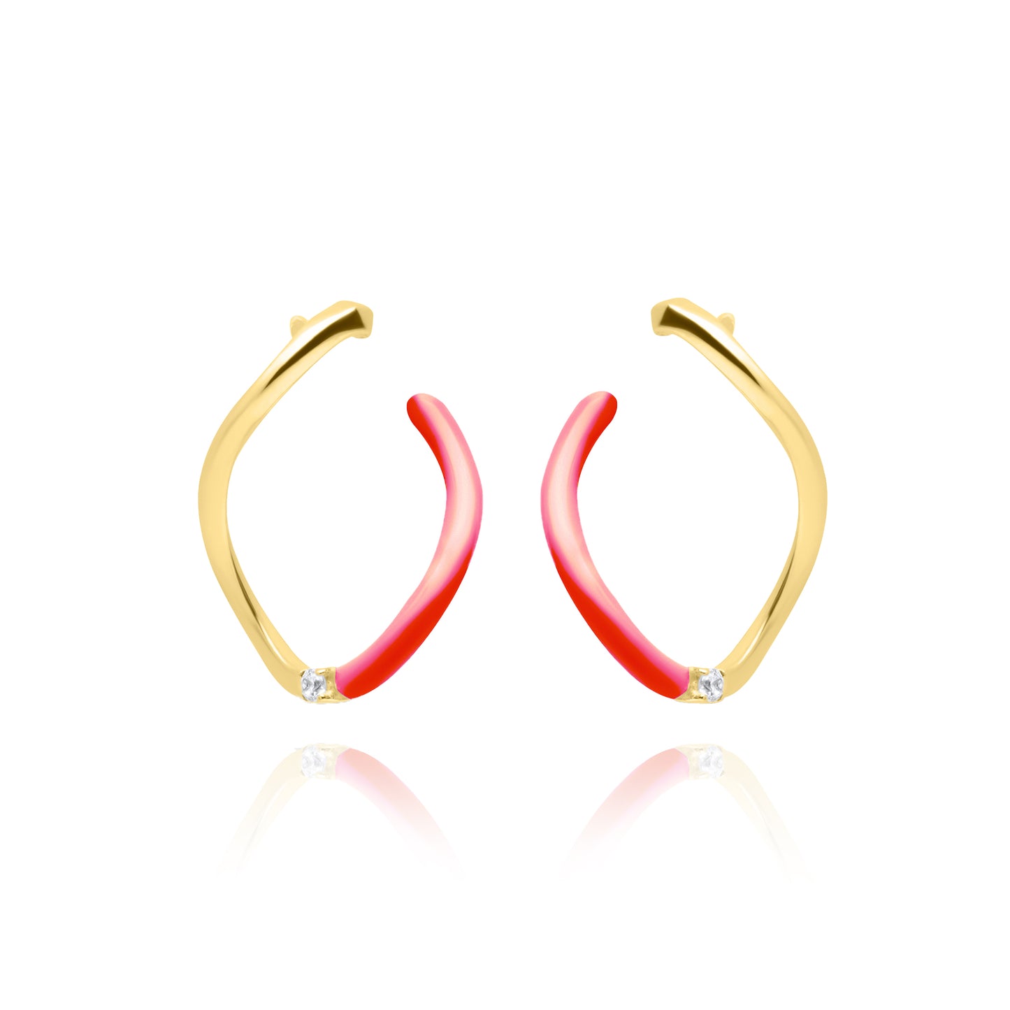 Fuxia Wave Pair Earrings - Gold Plated