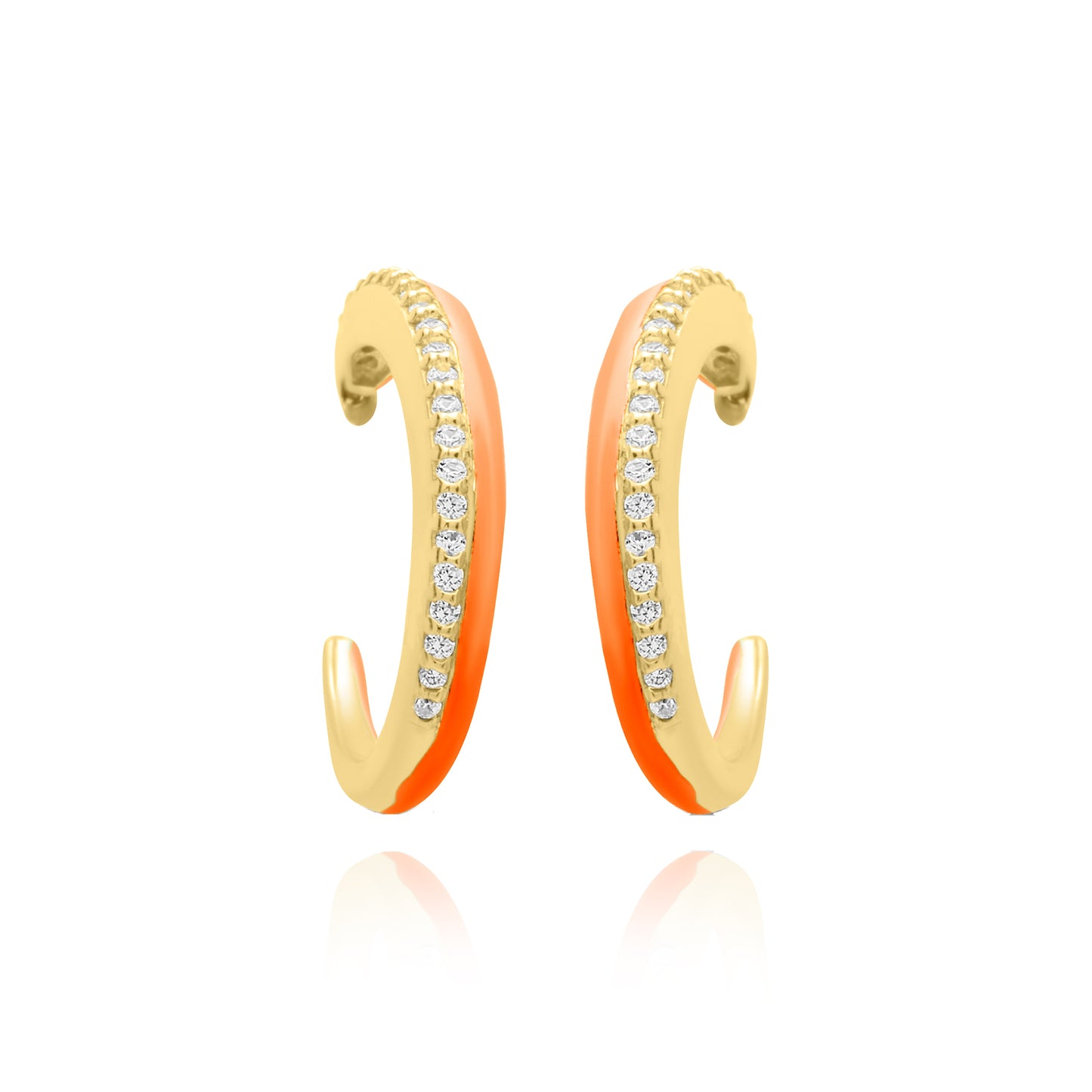 Coral One Side Stones Pair Earrings - Gold Plated