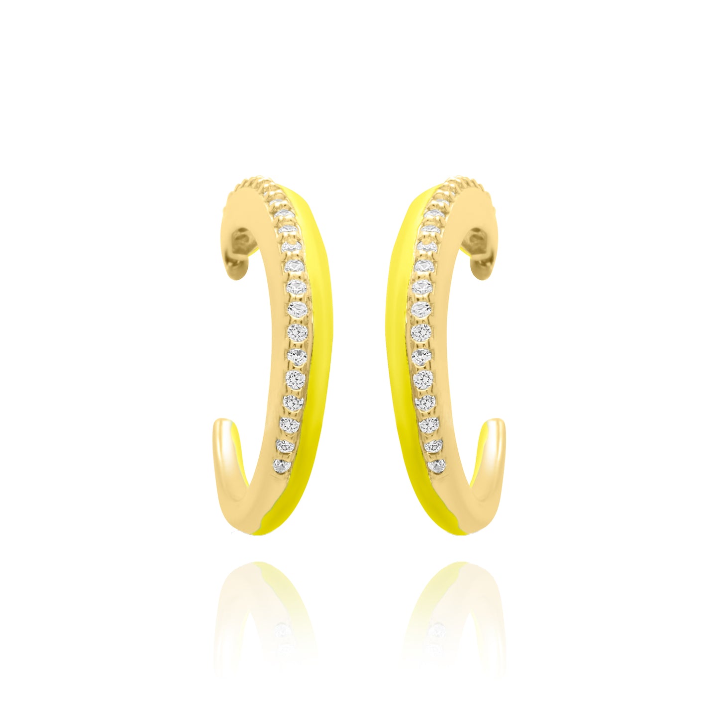 Lime One Side Stones Pair Earrings - Gold Plated