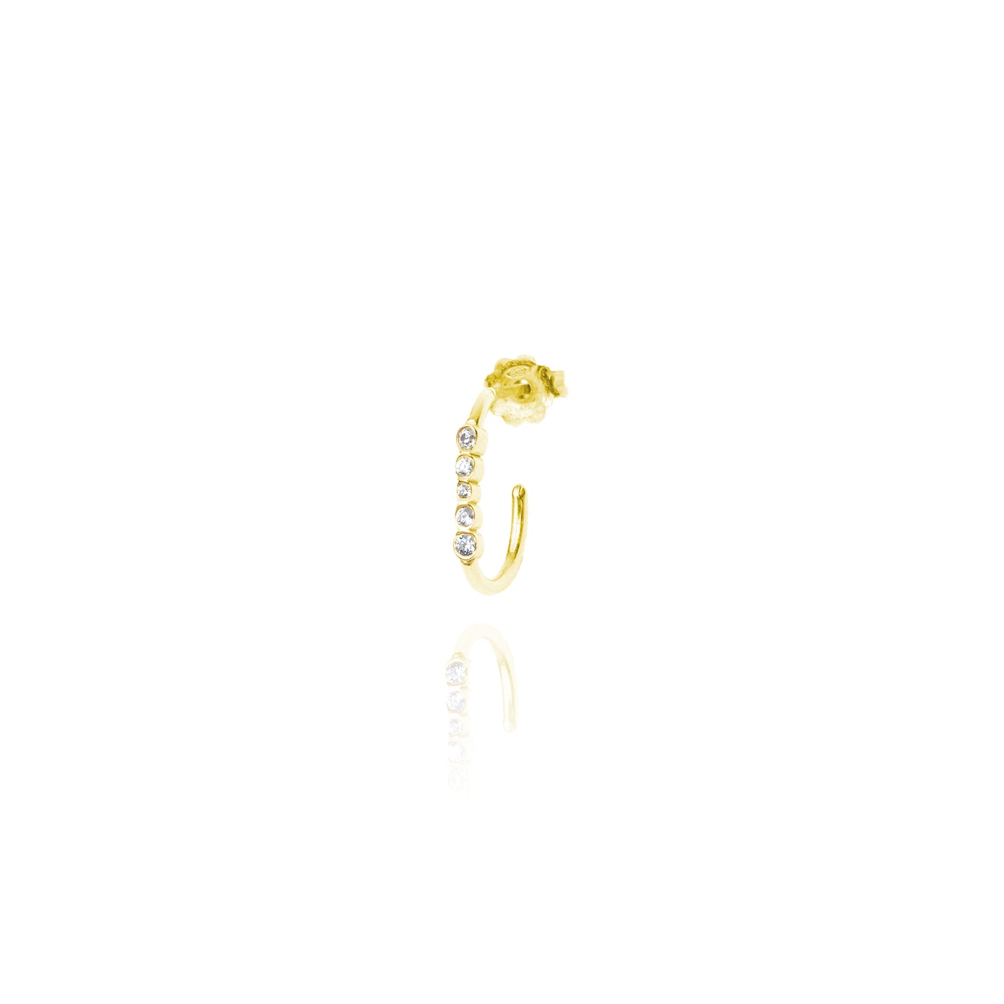 Bubble Hook with White zircon single earring - Gold Plated