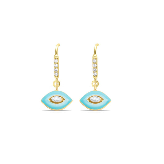 Turquoise Eye Pair Hook Earrings - Gold Plated
