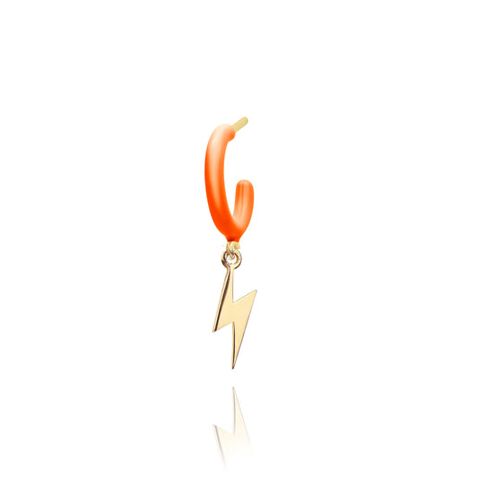 Coral Enamel Hoop with Lightning Single Earring - Gold Plated