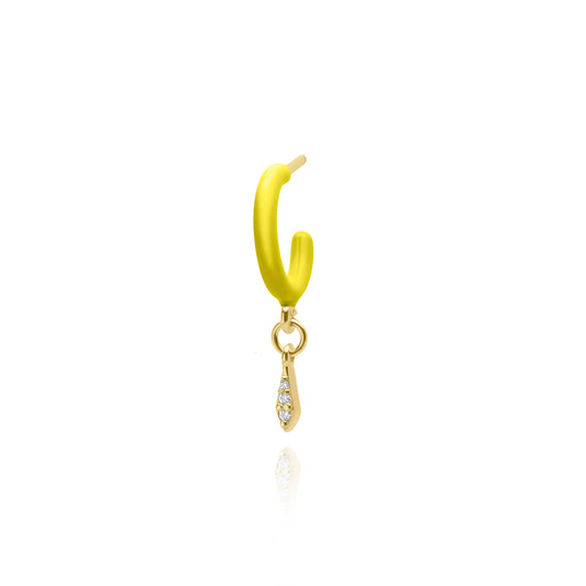 Lime Enamel Hoop with Chocolate Drops Single Earring - Gold Plated
