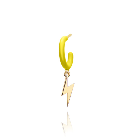 Lime Enamel Hoop with Lightning Single Earring - Gold Plated
