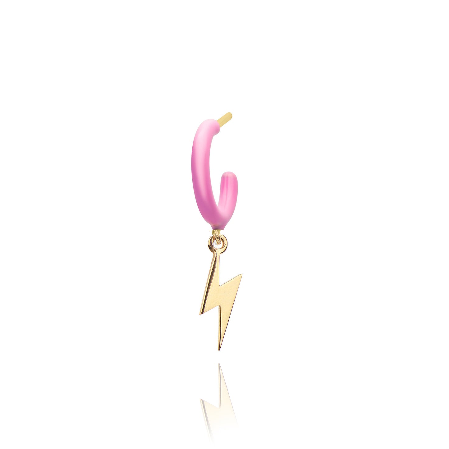 Pink Enamel Hoop with Lightning Single Earring - Gold Plated