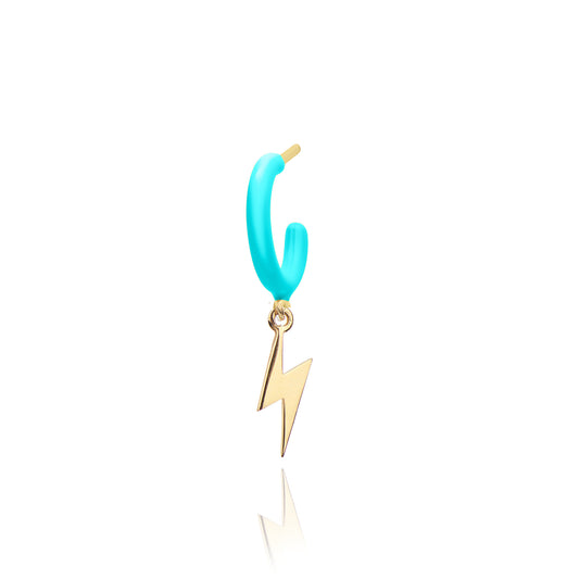 Turquoise Enamel Hoop with Lightning Single Earring - Gold Plated