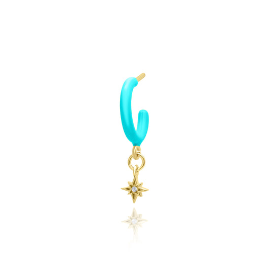 Turquoise Enamel Hoop with Star Single Earring - Gold Plated