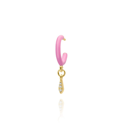 Pink Enamel Hoop with Chocolate Drops Single Earring - Gold Plated