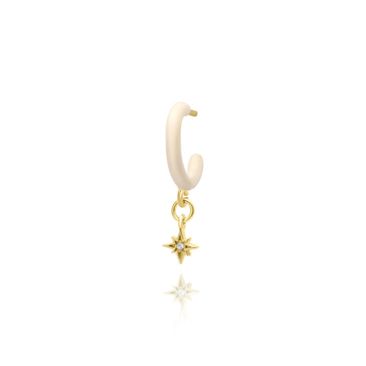 Ivory Enamel Hoop with Star Single Earring - Gold Plated