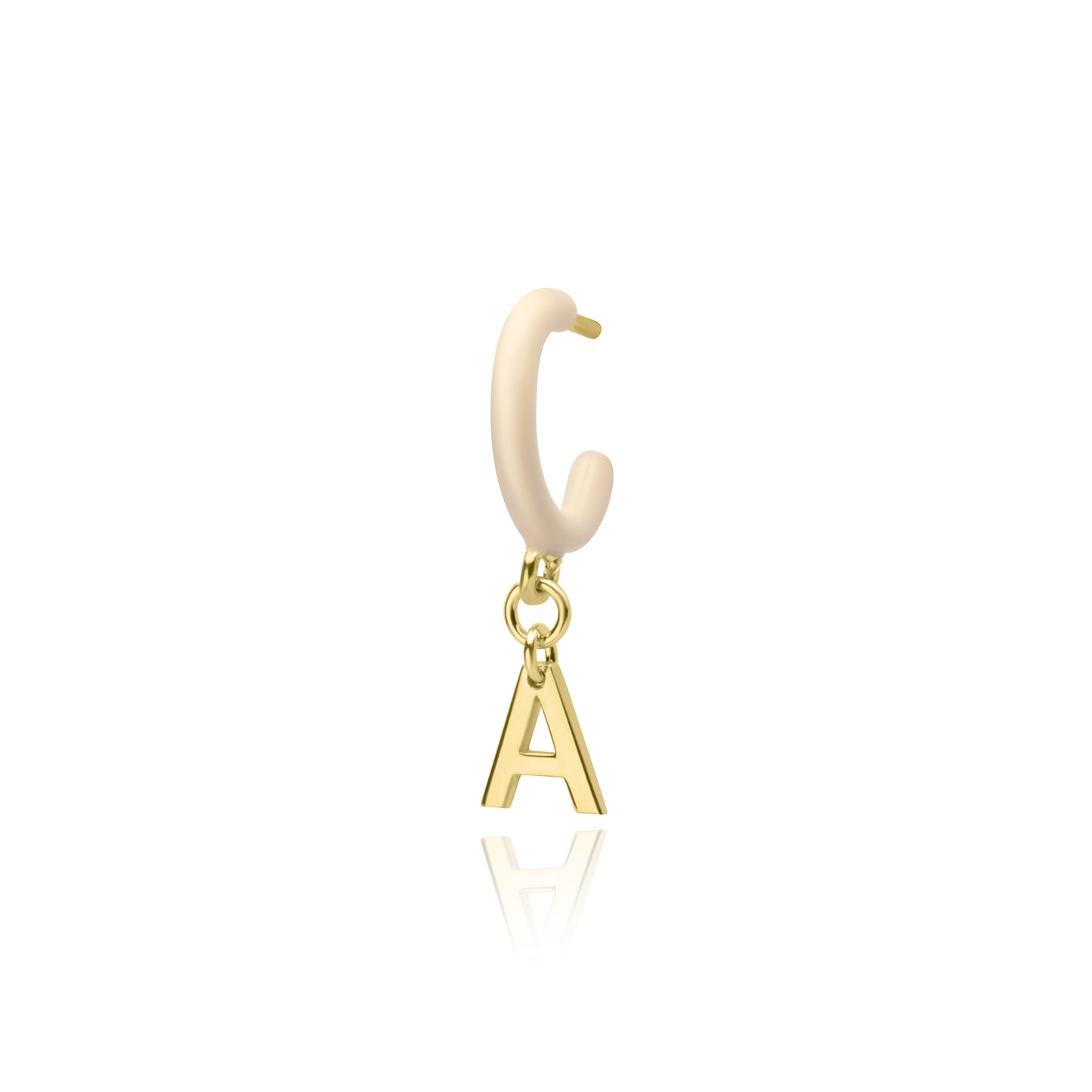 Ivory Enamel Hoop with Initial Single Earring - Gold Plated
