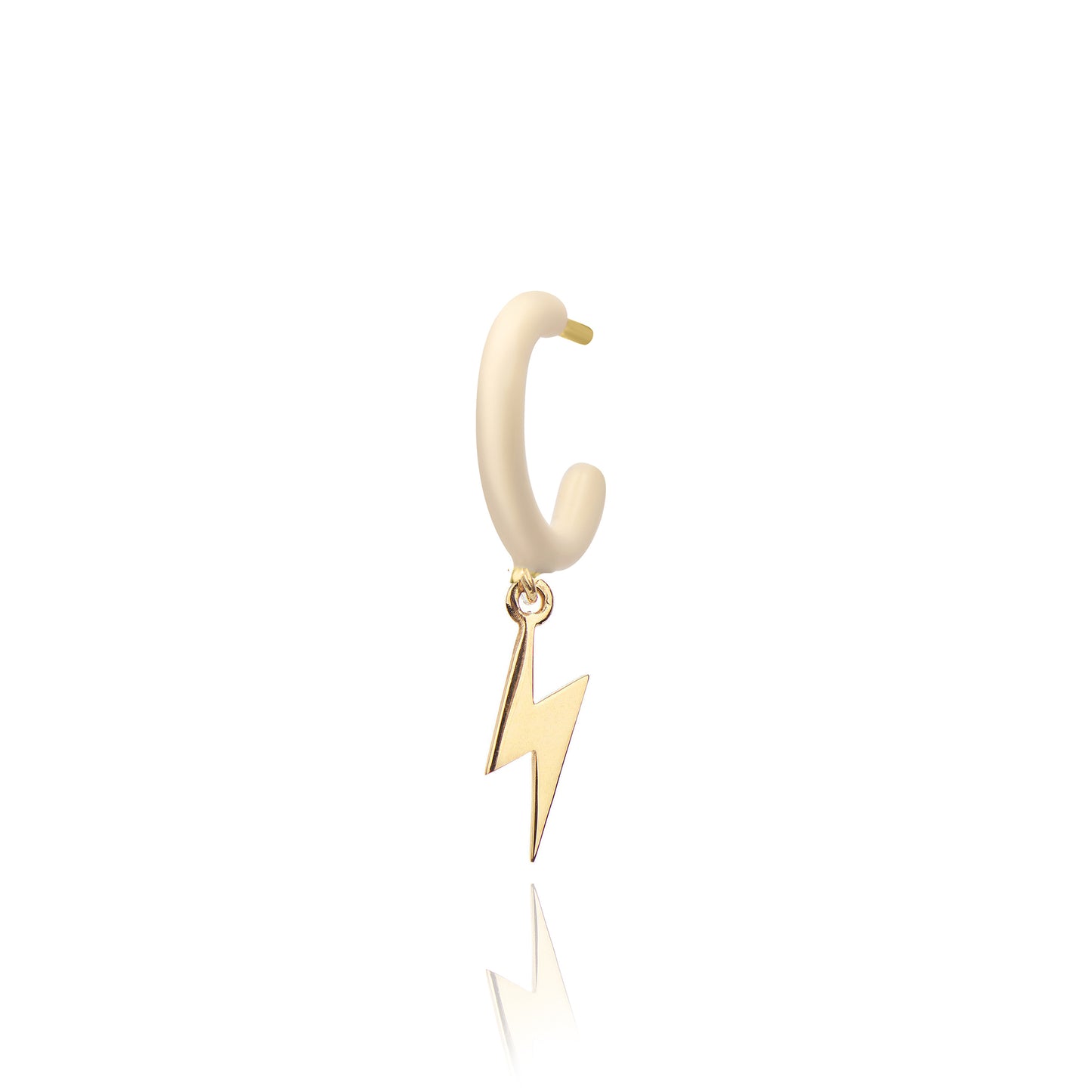 Ivory Enamel Hoop with Lightning Single Earring - Gold Plated