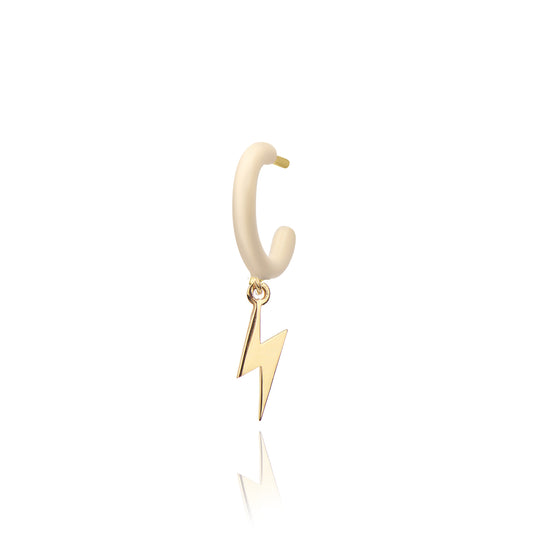Ivory Enamel Hoop with Lightning Single Earring - Gold Plated