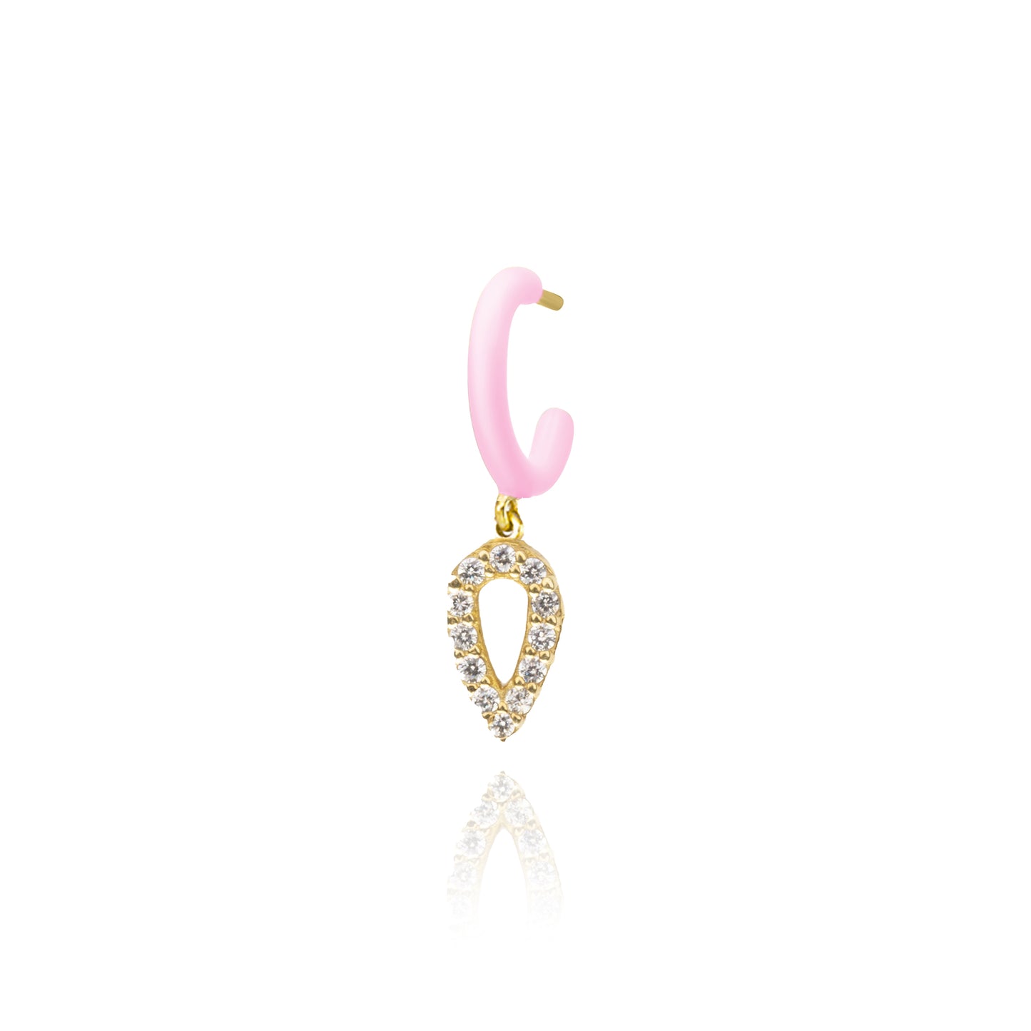 Pink Enamel Hoop with Tear Charm Single Earring - Gold Plated