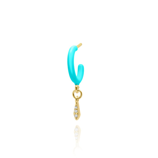 Turquoise Enamel Hoop with Chocolate Drops Single Earring - Gold Plated