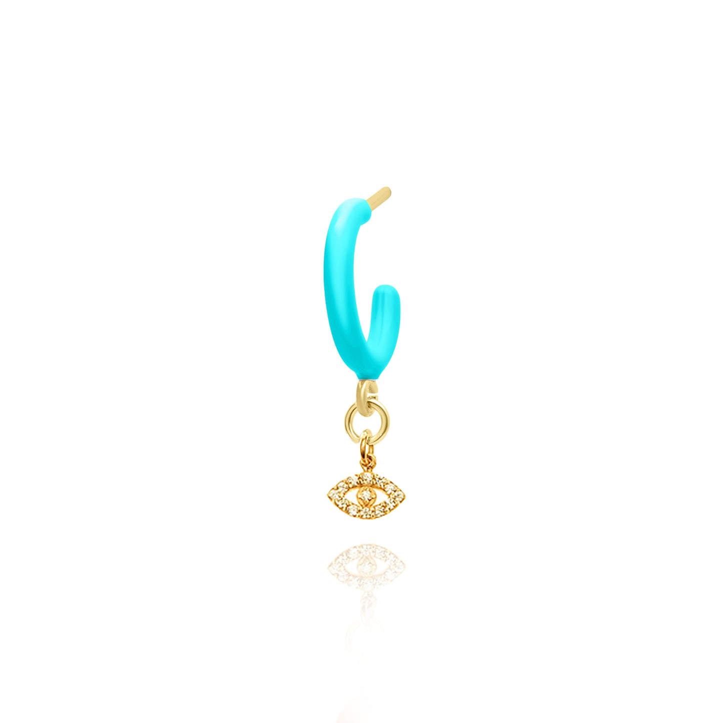 Turquoise Enamel Hoop with Evil Eye Single Earring - Gold Plated