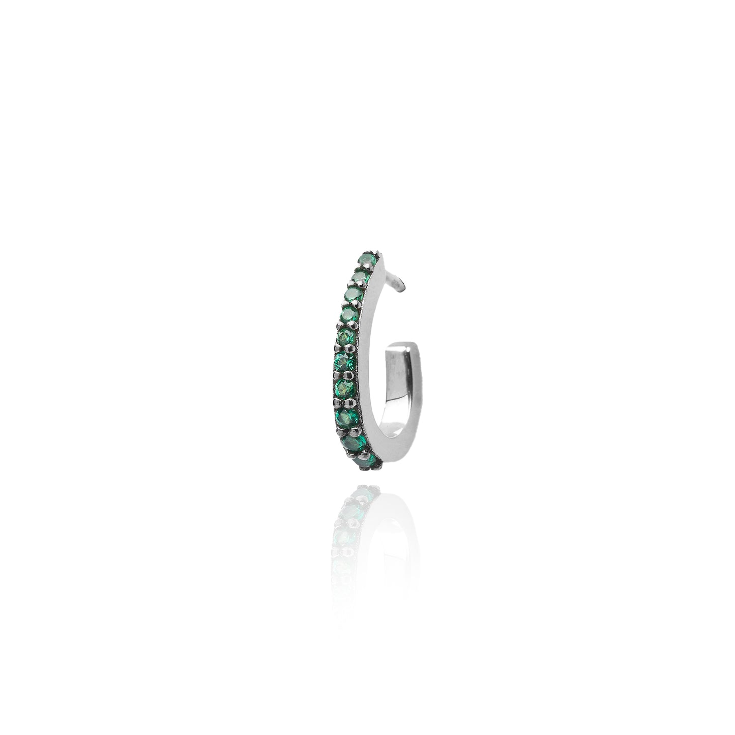 Oval Single Hoop Earring with Emerald zircon - Black Rhodium Plated
