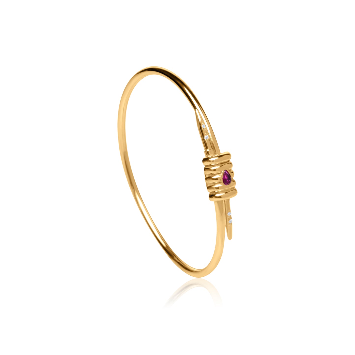 Ruby Fluted Needle Bangle - Gold Plated